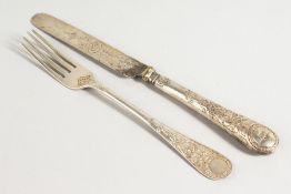 A VICTORIAN SILVER KNIFE AND FORK. Sheffield 1892.