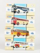 A SET OF FOUR CORGI CLASSICS VINTAGE BUSES USA DIECAST. RRP: £25 each.
