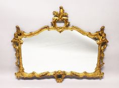 A CHIPPENDALE STYLE GILT FRAMED OVERMANTLE MIRROR, EARLY 20TH CENTURY, of ornate rococo form, with