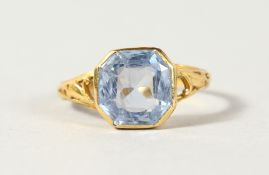 A GOLD AND AQUAMARINE RING.