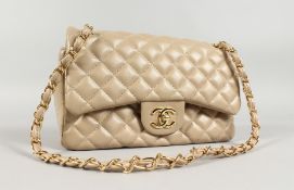 A CHANEL BEIGE PADDED BAG in a Chanel bag.