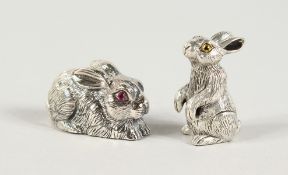TWO CAST SILVER RABBIT.