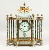 A HIGHLY ORNATE FRENCH CLOISONNE ENAMEL FOUR-GLASS CLOCK, with eight-day movement, enamel dial,