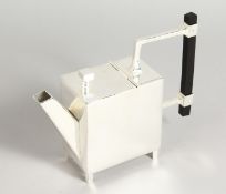 A SILVER PLATED CHRISTOPHER DRESSER DESIGN SQUARE TEAPOT.