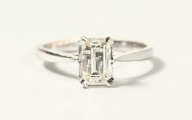 AN 18CT WHITE GOLD EMERALD CUT DIAMOND SINGLE STONE RING of 1.3cts approx.