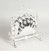 A SILVER PLATED SHELL FOLDING CHEESE AND BISCUIT STAND.