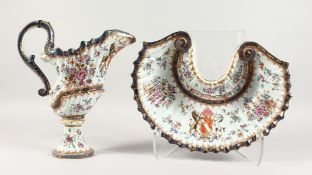 SAMSON OF PARIS, A GOOD ARMORIAL EWER WITH MATCHING SHELL SHAPED BASIN. Ewer: 12ins high. Basin: