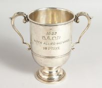 A CONTINENTAL SILVER TWIN-HANDLED TROPHY CUP, engraved 1922 BAOR (British Army of the Rhine),