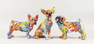 THREE VARIOUS GRAFFITI DOGS.