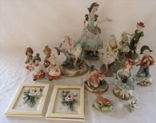 Selection of Capodimonte figures, some signed, inc woman with donkey 0/271, urchin peasant girl 0/