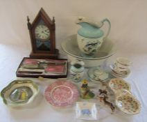 Various ceramics inc toilet set, Wedgwood and Adams, mantel clock and dressing table set etc