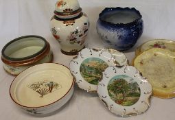 Set of 4 Currier & Ives decorative plates, jardiniere, bread plates etc.