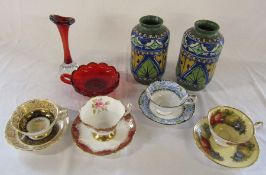 Various ceramics and glassware inc Paragon, Queens China and pair of Jas. Plant vases