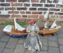 2 model ships & a vintage fashion doll on stand (all AF)