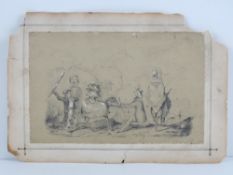 Georgian Cartoon; highlighted pencil image, numbered lower left, stubborn donkey, a man,