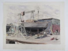 R Mortimer 1963, watercolour , Social History 'Whisstocks Boatyard,