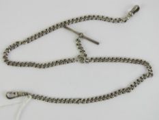 A HM silver watch chain having two clasps and T-bar upon, hallmarks throughout, 32g.