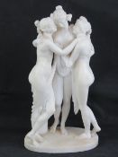 A 19 thC Grand Tour Neoclassical white (carrera?) marble sculpture of the mythological 'Three