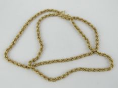 A 9ct gold rope link chain necklace measuring 60cm in length, stamped 9k, 14.9g.