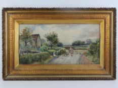 Watercolour; country lane with cart and chickens upon, signed lower right Alice Briarley (18)94,