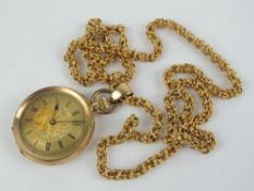 A 14ct gold pocket watch having yellow metal dial and blued steel hands,