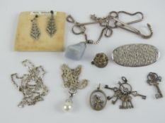 A small quantity of assorted silver and costume jewellery including; marcasite earrings,