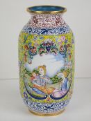 A Chinese Canton enamel on brass vase having European scenes upon a yellow ground with further