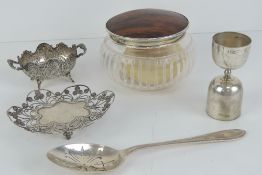 A quantity of white metal (various grades of silver) to include dressing table lidded pot,