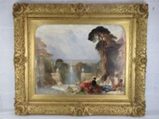 Circle of JMW Turner, mid 19th century oil on canvas, a Bishop's Renaissance garden near Tivoli,
