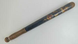 A Victorian truncheon having blue ground with crown and VR cypher with having further painted '?P.
