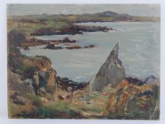 Early 20th century Scottish School; oil on board, rocky coastline, West Coast Scotland.