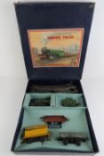 A Hornby Meccano O Gauge clockwork tin plate LNER 0-4-0 Loco and tender Goods Train set No601 in