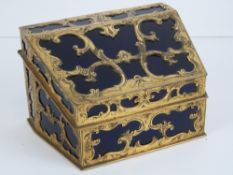 A superb Continental pierced gilt brass shaped and tapering jewellery casket,