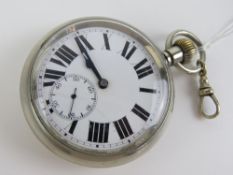 A Swiss Taunnes Watch Co (cyma) nickle plated pocket watch, screw back and front,