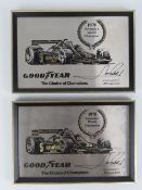 Two 1978 F1 World Champion Goodyear plaques 'Mario Andretti' JPS Lotus-Ford facsimilie signature