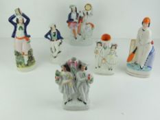 Six assorted Staffordshire flat back figurines, 17 - 28cm high.