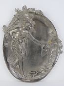 An Art Nouveau large oval WMF embossed tray, old silver finish,