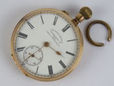 A 14ct gold pocket watch having white enamel dial marked for J.N.