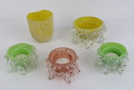 Table top garden Fairy lights: four Victorian clear drip glass candle bases,