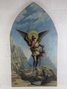 A Jacksmith 1923 late Pre-Raphalite School, arch top oil on canvas, Saint George and the dragon,