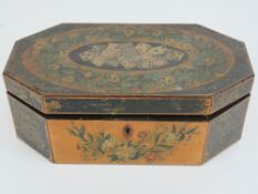 An elongated octagonal playing cards box, 22cm wide.