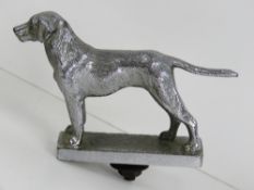 A Louis Lejeune Ltd car mascot or hood ornament, chromed figure of a standing Labrador dog,
