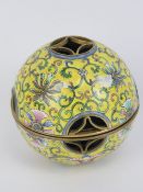 A Chinese Canton enamel on brass hand wa