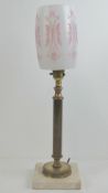 A brass column table lamp with glass sha