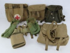 A quantity of assorted British items including water bottle and Bren pouches with carry straps.