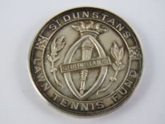 A St Dunstans Lawn Tennis Fund silver medallion dated 1921, hallmarked Birmingham 1921,