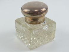 A HM silver and cut glass inkwell, 8cm sq, hallmarked London 1930.