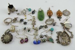 A HM silver garnet and marcasite pendant a/f, 2.