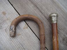 Two walking canes with white metal tops, no apparent hallmarks.