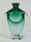 A 20th century heavy art glass vase, possibly Swedish - engraved makers name to base, 15cm high.